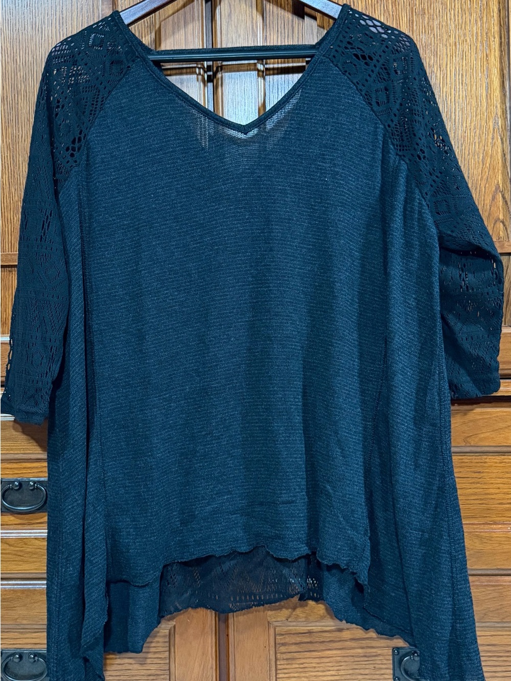Rue+ Rue21 Knit V-Neck Crochet Lace Sleeve /Back Trapeze Swing Tunic Oversized